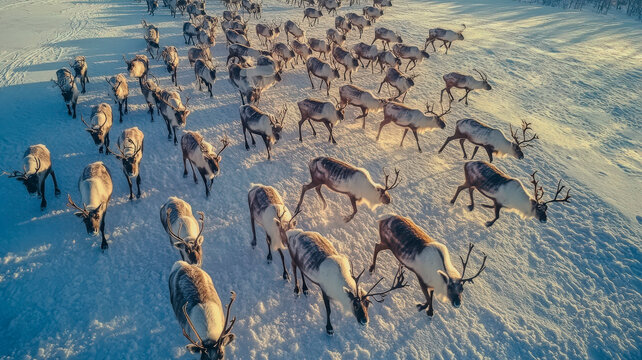 Reindeer migration,aerial