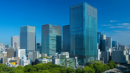Fototapeta premium 東京オフィス街の近代建築と青空