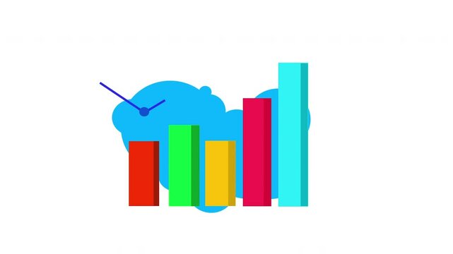 Colorful bar graph shows upward trending line growth.