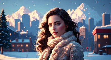 Woman in winter city