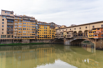 Florence, Italy - November 5, 2024: Florence cityscape and The Ponte Vecchio (Old Bridge).