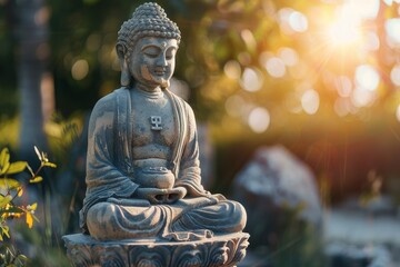 Fototapeta premium Tranquil Buddha Amidst Nature's Embrace