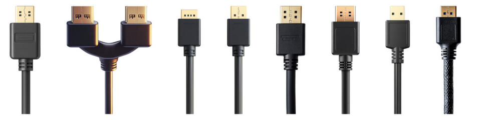 HDMI cable isolated on transparent background, Set of