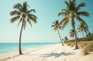 Beautiful tropical white beach and coconut palm trees. Holiday and vacation concept
