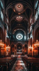 Obraz premium Elegant Synagogue Interior with Soaring Ceilings