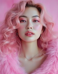 Naklejka premium portrait of a woman with pink hair