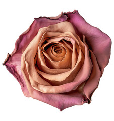 Dried rose with faded colors, showing texture and aging petals. isolated on transparent background. High detailed. PNG