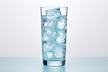 Refreshing minimalism  glass of cold water on white background, emphasizing freshness