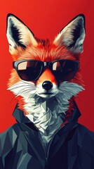 Obraz premium Stylish fox wearing sunglasses on red background vector art