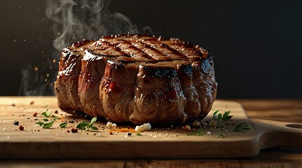 Grilled rib-eye steak with garlic butter