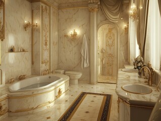 Luxurious Marble Bathroom with Gold Accents and Elegant Design