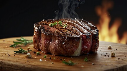 Grilled rib-eye steak with garlic butter