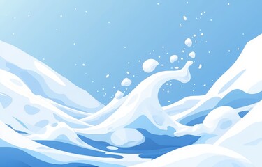 Milk or milky liquid wave background, banner design template for poster, web advertising, and packaging of children's milk products on a blue background. fresh white cream liquid splash on blue color