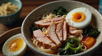 Ramen bowl with steaming broth