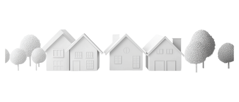 Monochrome house skyline against transparent background