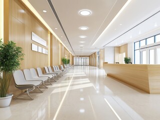 Fototapeta premium Modern Office Lobby Waiting Area Design With Wooden Accents