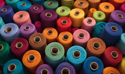 A gradient of spools of yarn emphasizing the beauty of rich hues.