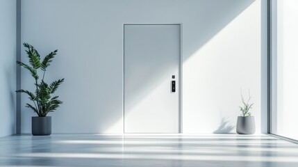 The entrance showcases a sleek design with smart security features including cameras and motion sensors, ensuring home protection. Generative AI