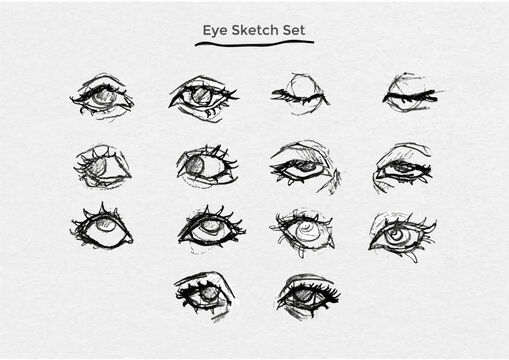 Set of sketchy vector eyes with different emotions