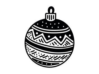 Black and white Christmas ball with intricate pattern isolated on white background. Holiday decoration, festive winter design, traditional Christmas ornament, minimalist style, coloring template
