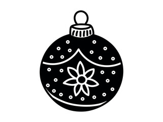 Black and white Christmas ball with intricate pattern isolated on white background. Holiday decoration, festive winter design, traditional Christmas ornament, minimalist style, craft
