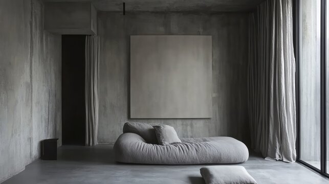 Minimalist Grey Room Featuring Comfortable Lounge Chair
