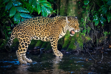 South American jaguar (Panthera onca). Tropical feline "onça pintada" © Adilson