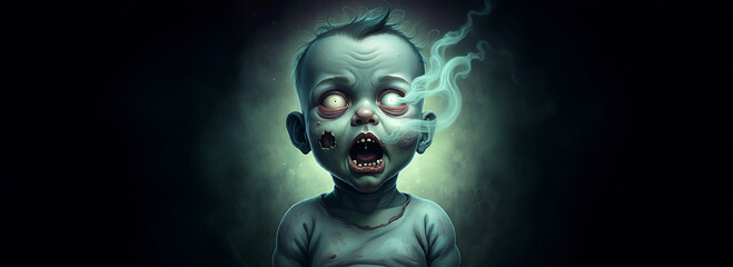 Zombie Baby with Soul Ghost Spirit Leaving it's Body, Halloween Scary Undead Dead Horror Graphic