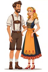 Illustration of a German couple in traditional clothing. white background