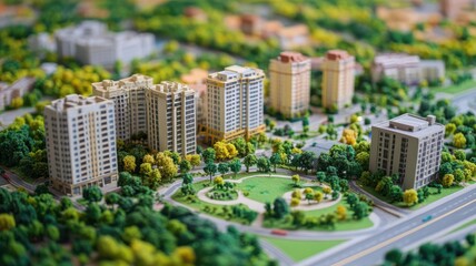 Obraz premium An intricate urban infrastructure model, showcasing buildings, roads, and parks in miniature