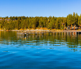 Clear Water and Pier on Lake Tahoe, Lake Forest Beach, Tahoe City, California, USA