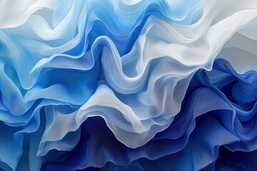 Fototapeta premium Abstract wavy blue and white fabric-like layers