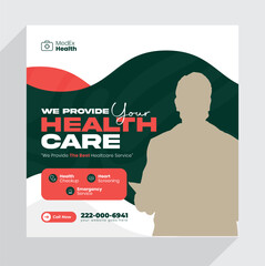 square flyer with doctor theme for social media post template
