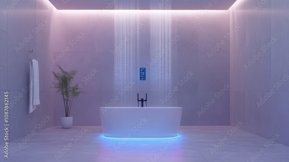 Aufkleber this contemporary bathroom showcases a sleek smart shower system and touch panel for precise tempera