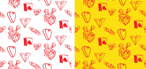 Hand drawn doodle heart pattern background. Love you pattern. 100% vector file