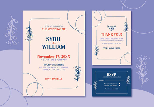 Pastel And Blue Wedding RSVP Elegant Floral Invitation Template