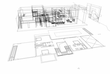 House building sketch architecture 3d rendering