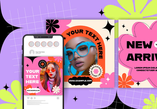 Retro Groovy Floral Aesthetic Social Media Post Templates