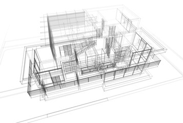 House building architectural drawing 3d illustration