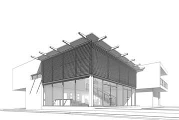 House building architectural drawing 3d illustration