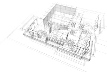 House building architectural drawing 3d illustration