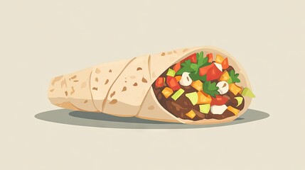 A colorful, rolled burrito featuring a mix of fresh vegetables and beans, perfect for a healthy meal.