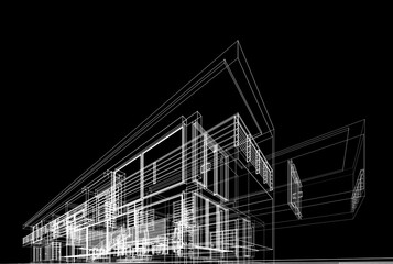 House building architectural drawing 3d illustration