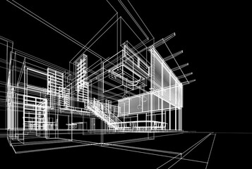 House building architectural drawing 3d illustration