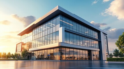 Obraz premium A modern bank building with sleek glass windows and a professional exterior, reflecting a successful financial institution, ideal for a commercial poster