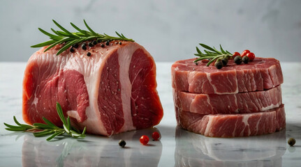 A Two tender cuts of raw meat