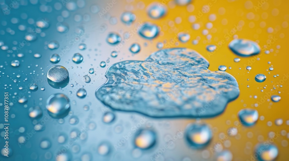 Poster A close-up view of water droplets on a surface, perfect for science and technology related concepts