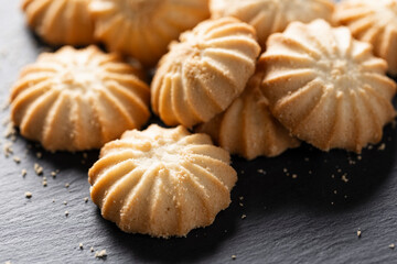 pile of delicious shortbread cookies, close up view