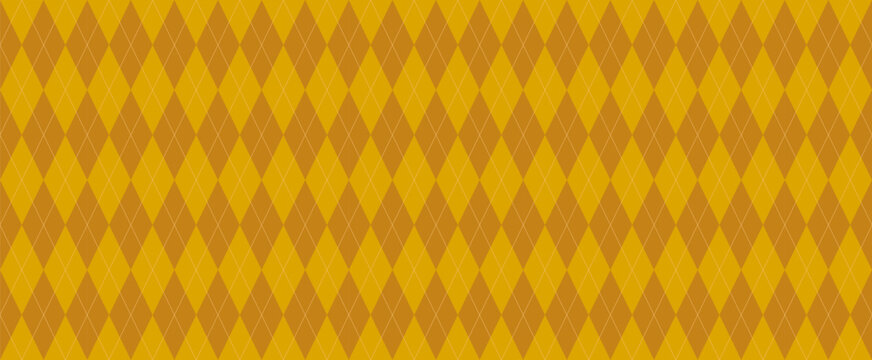 Gold Argyle Vector Pattern. Harlequin Background. Dark and Light Gold Diamonds with Gold Accent Lines. Seamless Pattern Tile.