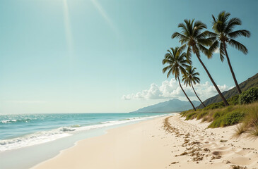 Beautiful tropical white beach and coconut palm trees. Holiday and vacation concept